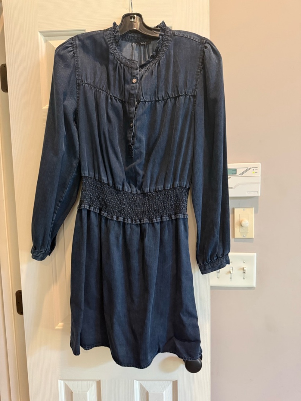Rails Dark Navy Long Sleeve Smocked Waist Ruffle Dress
